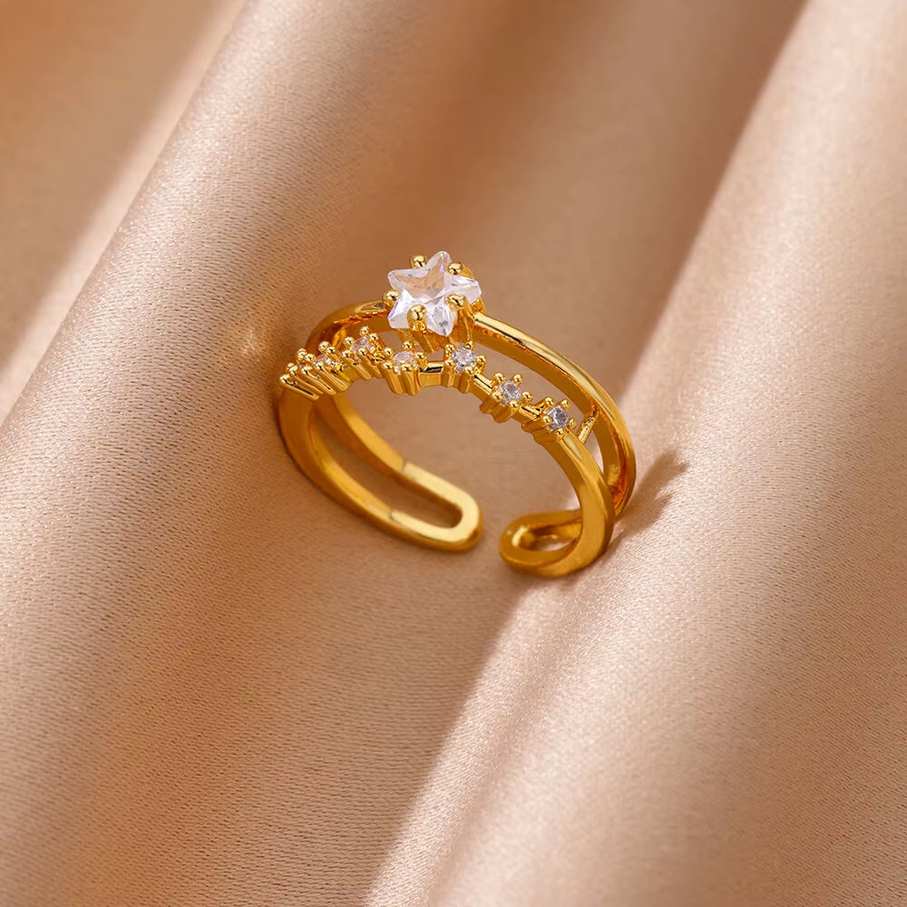 18K Gold-Plated Geometric Zircon Ring