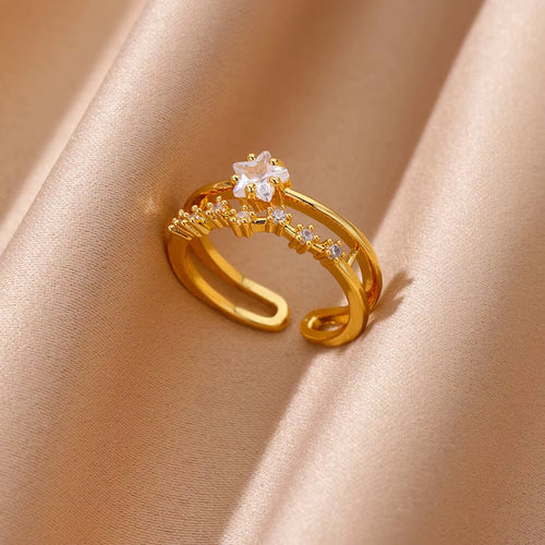 18K Gold-Plated Geometric Zircon Ring