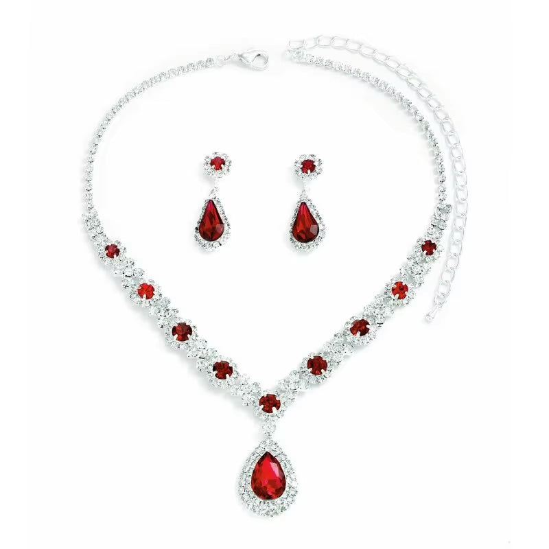 3 Pieces Luxury Women'S Crystal Droplet Necklace with Earrings Set 