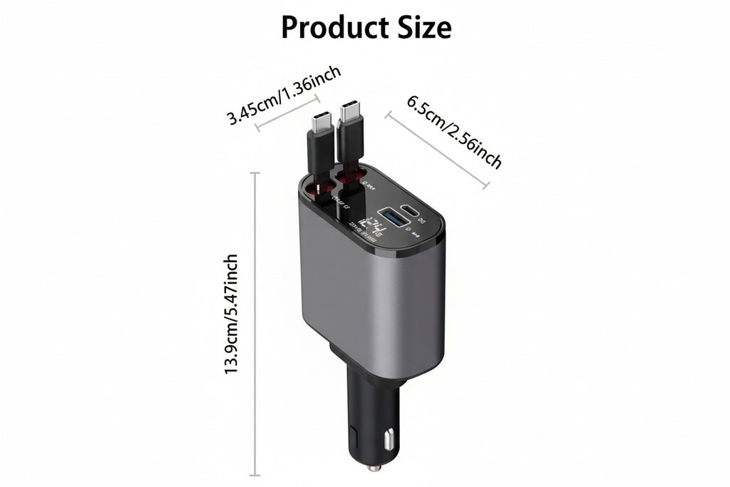 120W 4-in-1 Retractable Fast Car Charger