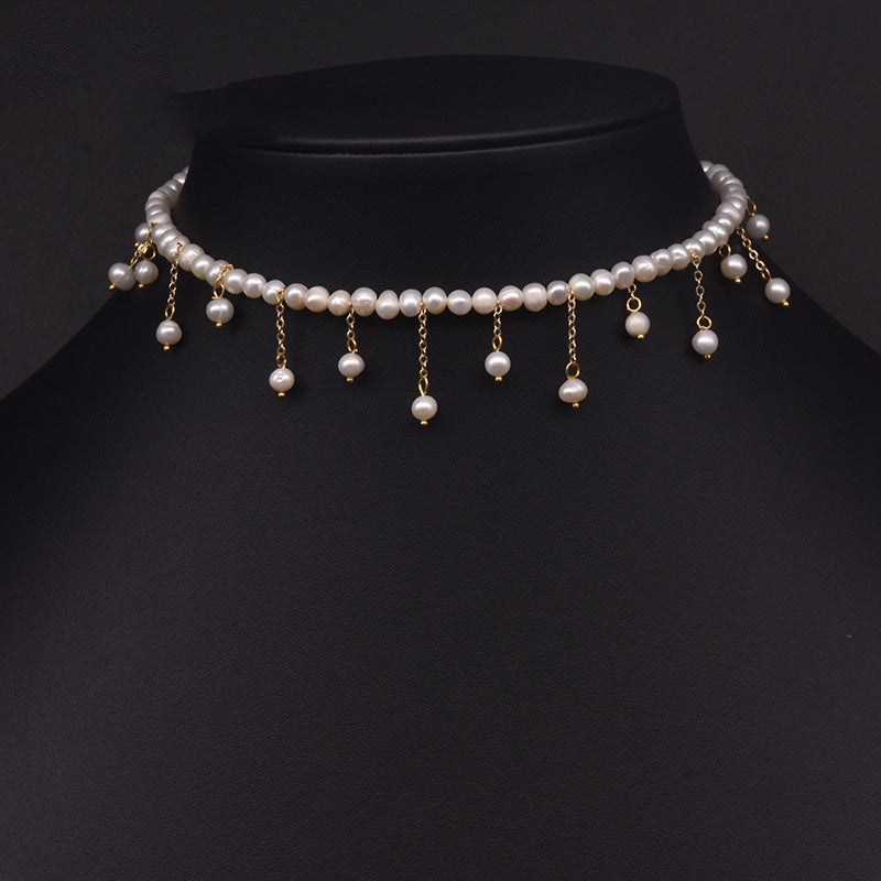 Women’s Fashion Freshwater Pearl Tassel Necklace — Elegant Retro Double-Layer Jewelry