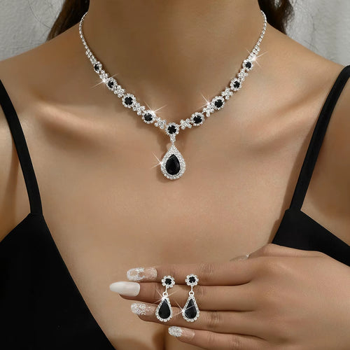 3 Pieces Luxury Women'S Crystal Droplet Necklace with Earrings Set 