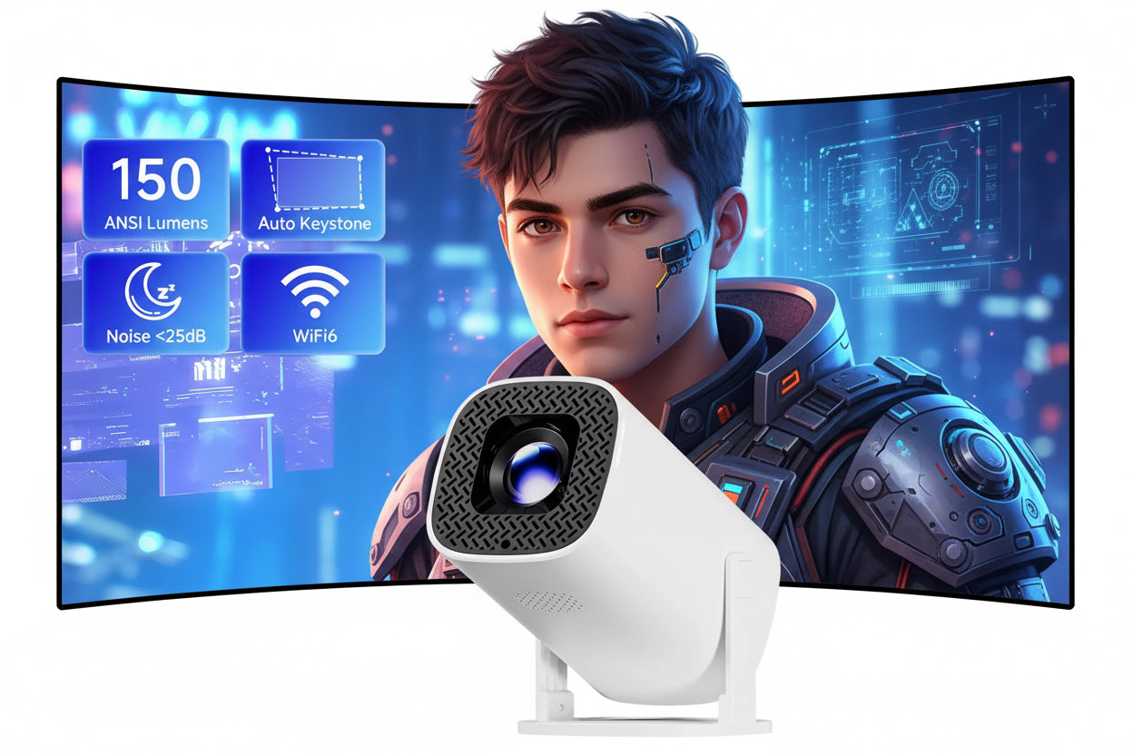 P30Pro Mini Portable Projector – Android 11, 4K Support, WiFi 6, 180° Rotation