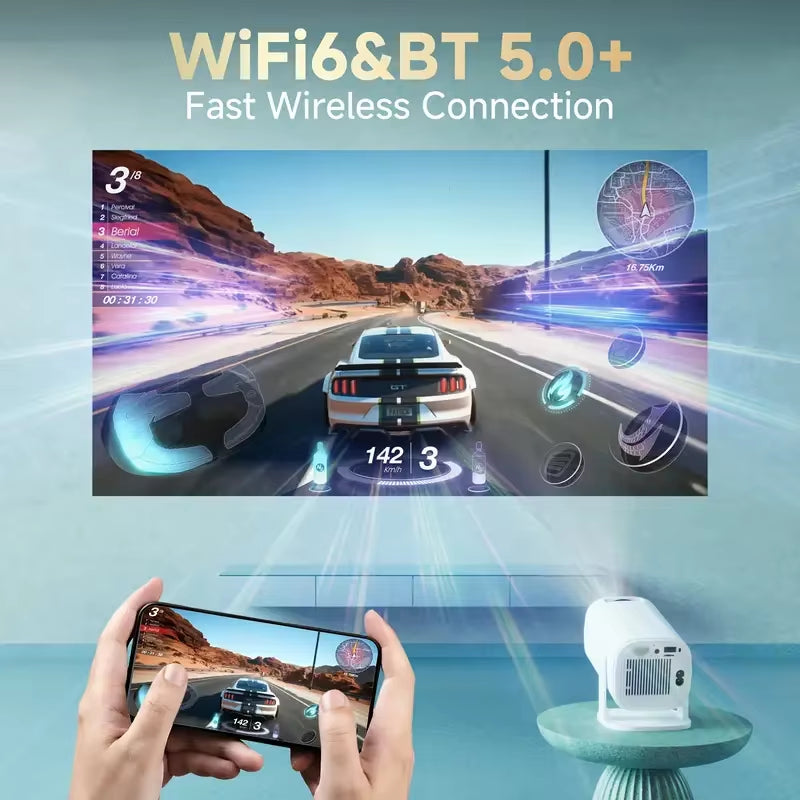 P30Pro Mini Portable Projector – Android 11, 4K Support, WiFi 6, 180° Rotation