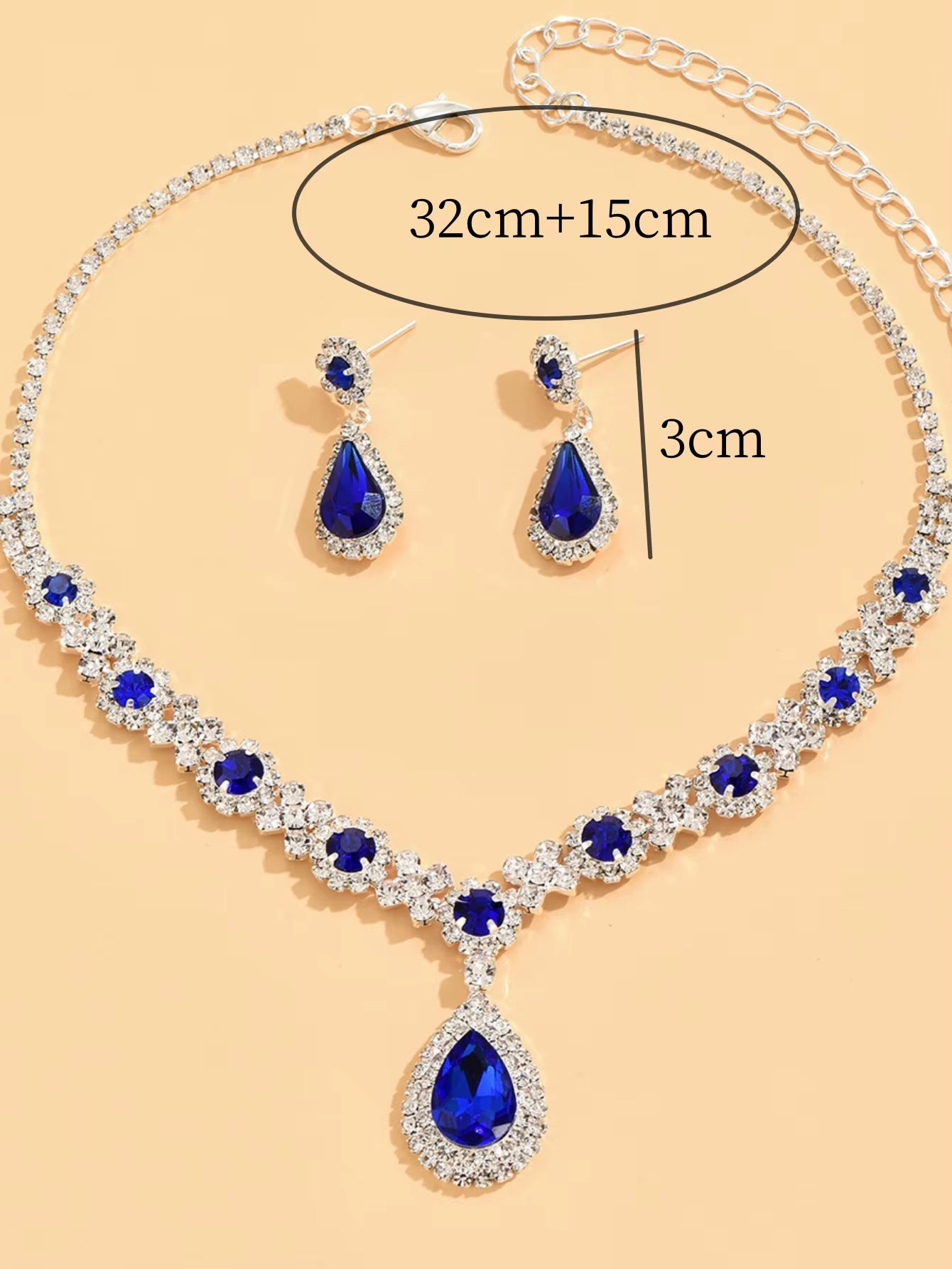 3 Pieces Luxury Women'S Crystal Droplet Necklace with Earrings Set 