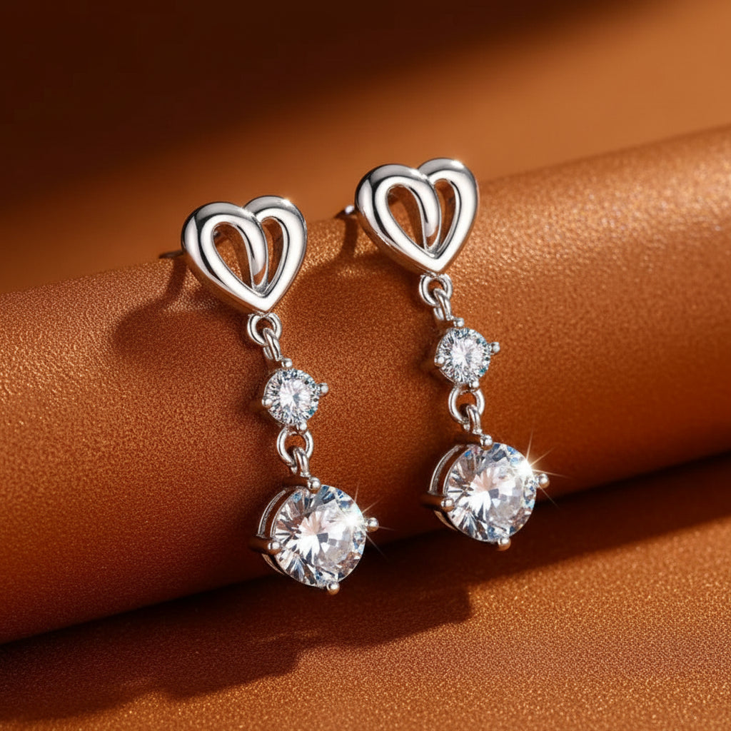 HEART DROP DIMOND EARRINGS