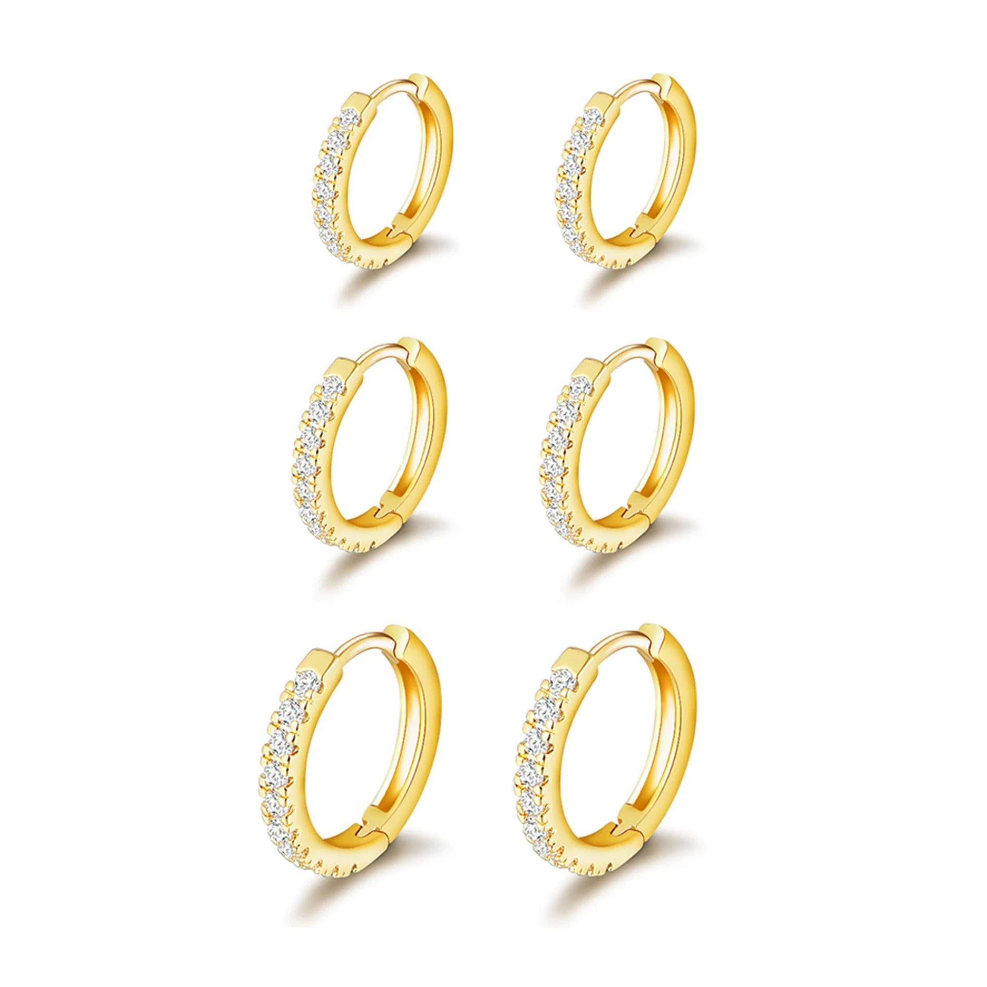 14K Gold Plated 3 Pairs Hoop Earrings Set for Women