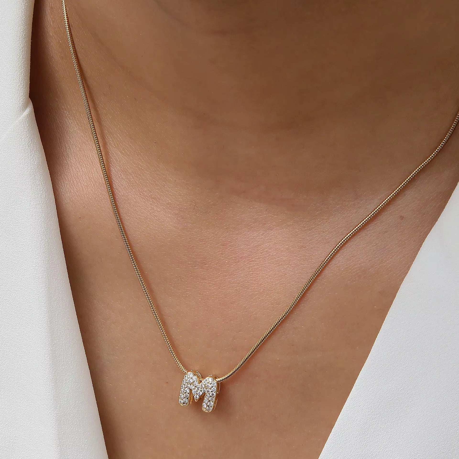 Gold-Plated CZ Initial Pendant Necklace