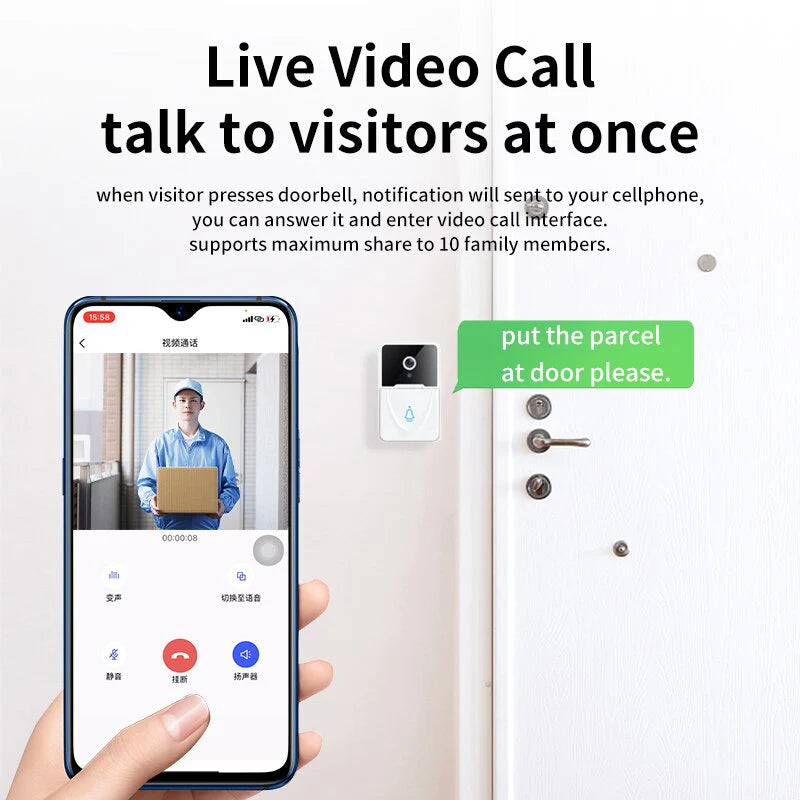 Wireless Smart Video Doorbell with WiFi & Indoor Chime