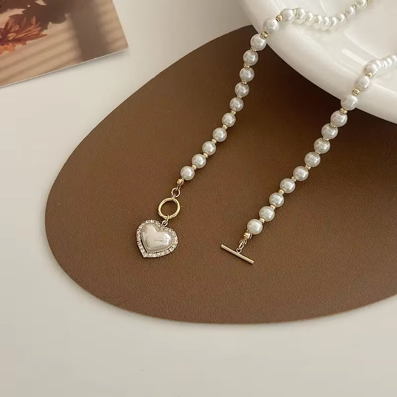 Heart Imitation Pearl Mermaid T-Buckle Pendant Necklace for Women – Elegant Luxury Jewelry