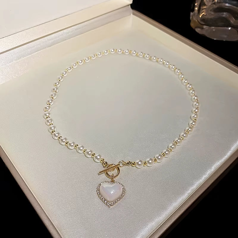 Heart Imitation Pearl Mermaid T-Buckle Pendant Necklace for Women – Elegant Luxury Jewelry