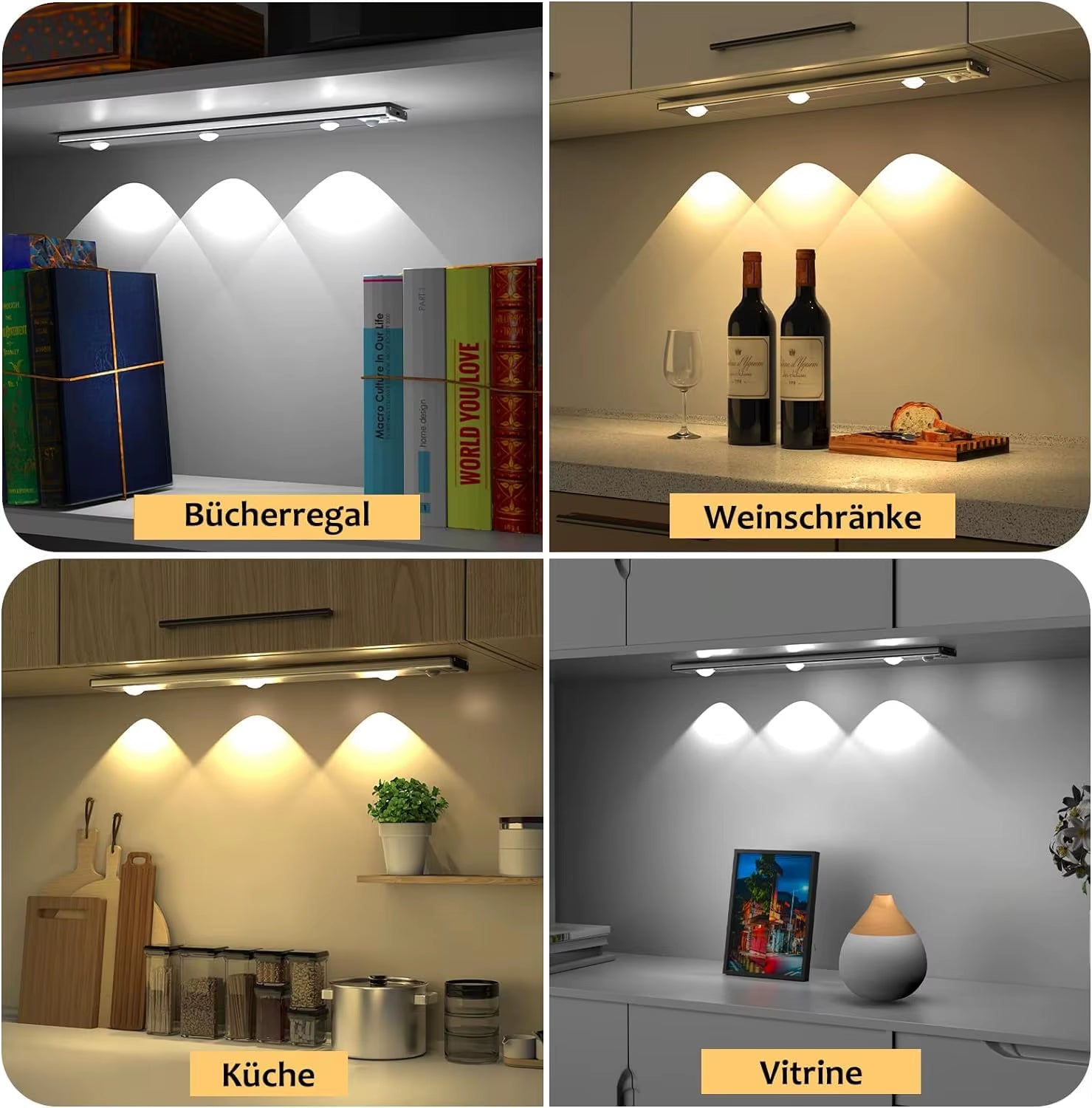 Wireless Ultra Thin Motion Sensor LED Cabinet Light Dimmable Lamp USB Rechargeable 3 Colors for Kitchen Wardrobe Bedroom Stairs